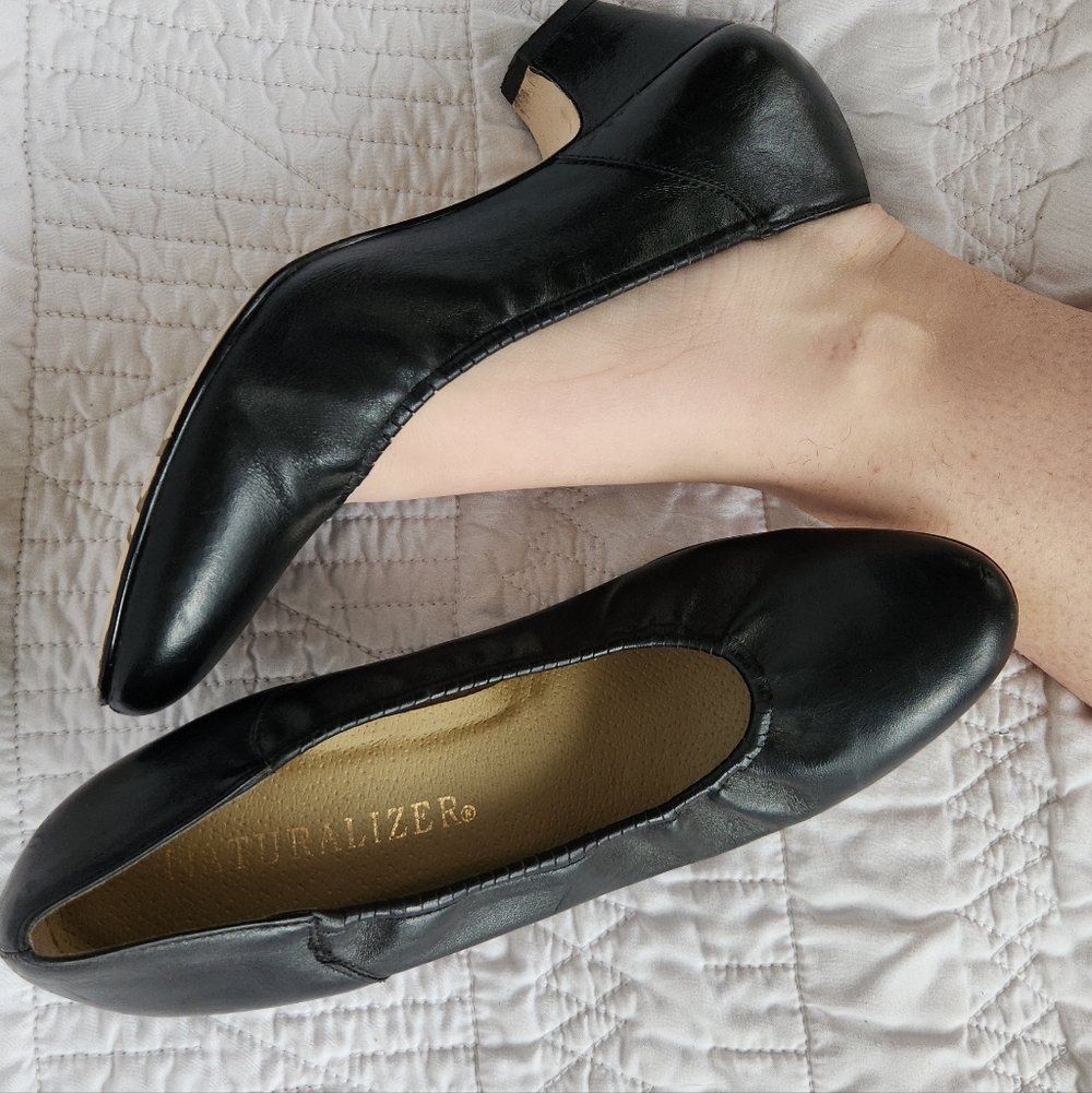 Naturalizer Black Leather Kitten Heel Ballet Pumps | EU 37 US 7.5 Comfort